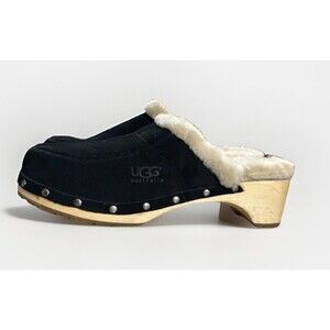 UGG Black Suede Shearling Lined Clogs
